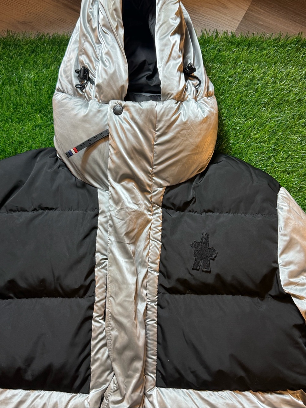 Moncler Two-Tone Black and Silver Puffer Jacket - Picture 2 of 8